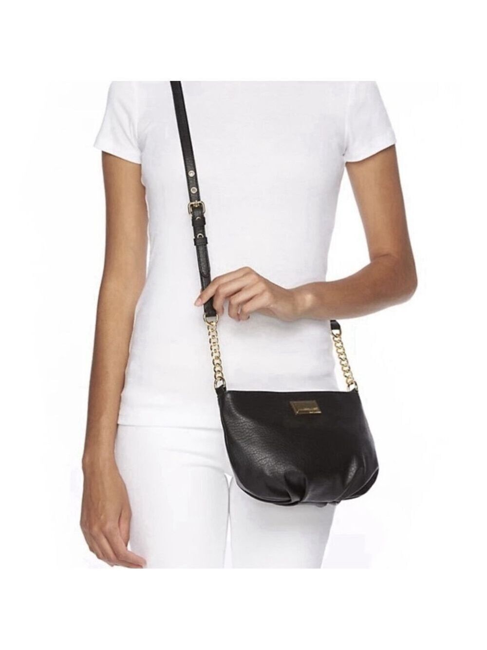 Juicy Couture Heidi Crossbody Bag Handbag Black Leather Gold Chain Closet Staple